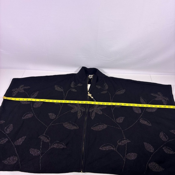 NWT Anne Klein Black Knit Poncho Full Zip Sweater Gold Palm Trees Size XL - Picture 4 of 7